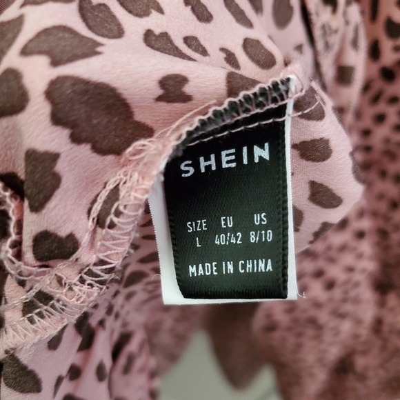 SHEIN PINK ANIMAL PRINT RUFFLE HEM SMOCK DRESS - Picture 10 of 11
